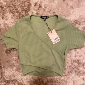 Missguided sage green ribbed wrap tee. Never worn.